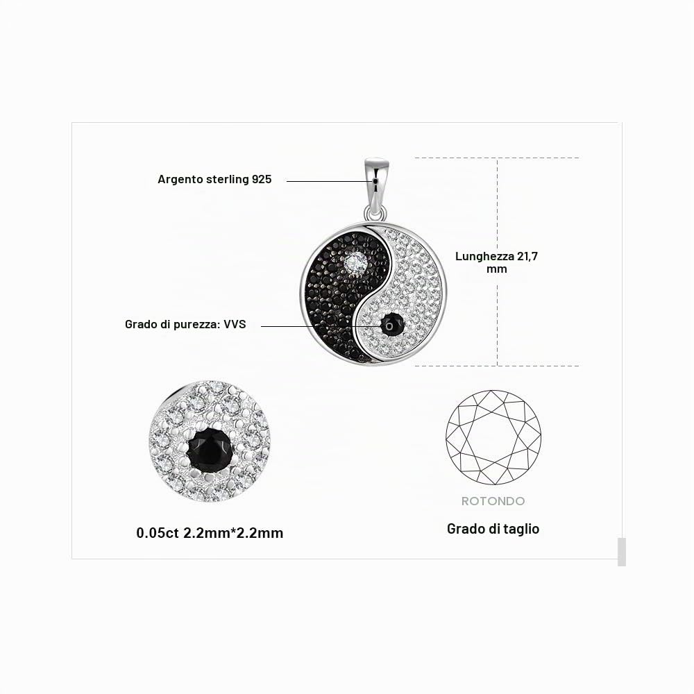 JewelryPalace Collana Donna Yin Yang Argento 925 con Naturale Spinello Nero, Tai Chi Collana Ciondolo Pietra a Taglio Rotondo con Catena 45cm, Collane Pendenti Anniversario Set Gioielli Donna