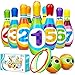 Flyfun Juego de Bolos para Niños, Bolos Infantiles con 10 Alfileres 2 Bolas y 3 Anillas, Juegos de Exterior y Interior, Bolera de Juguete para Niños, Juego Educativo Desarrollo Intelectual