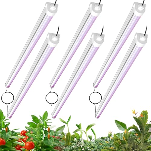 JESLED Waterproof Plant Grow Lights, 4FT Full Spectrum Grow Light for Seedling, Flowering & Fruiting, 288W(6 X 48W,1800W Equiv), Linkable Grow Light Strip, Plug and Play, Pinkish White,6-Pack