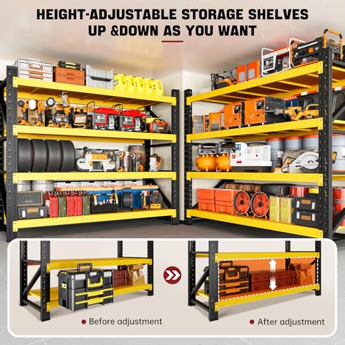 Image of RAVIGIN 3000LBS Storage Shelves, 48 inch W Garage Shelving Heavy Duty Metal Adjustable Garage Shelves, Shelving Units Industrial Shelving for Warehouse, 48 inch W x 23.7 inch D x 70 inch H,Yellow