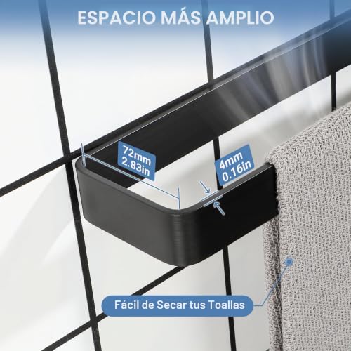 Miniatura 3 de Sayayo Toalleros De Baño 40cm, Toallero Negro Aluminio, Colgador Toalla Baño Para Baño Y Cocina Toallero Pared Instalación Perforada