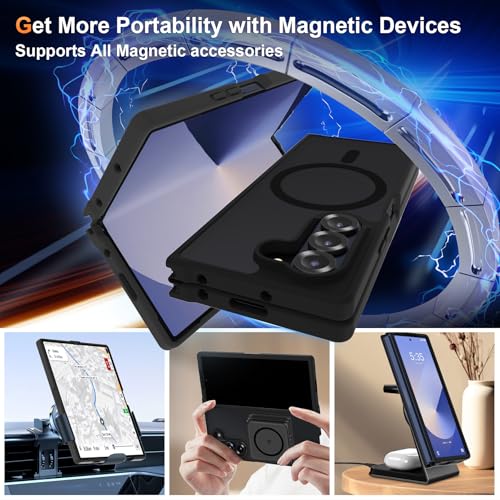 Image of ORETECH Magnetic Case Compatible with Samsung Galaxy Z Fold 6 Case, Translucent Back Non-Slip Hard PC Shockproof Bumper Protective Phone Case Cover for Samsung Z Fold 6 - Black