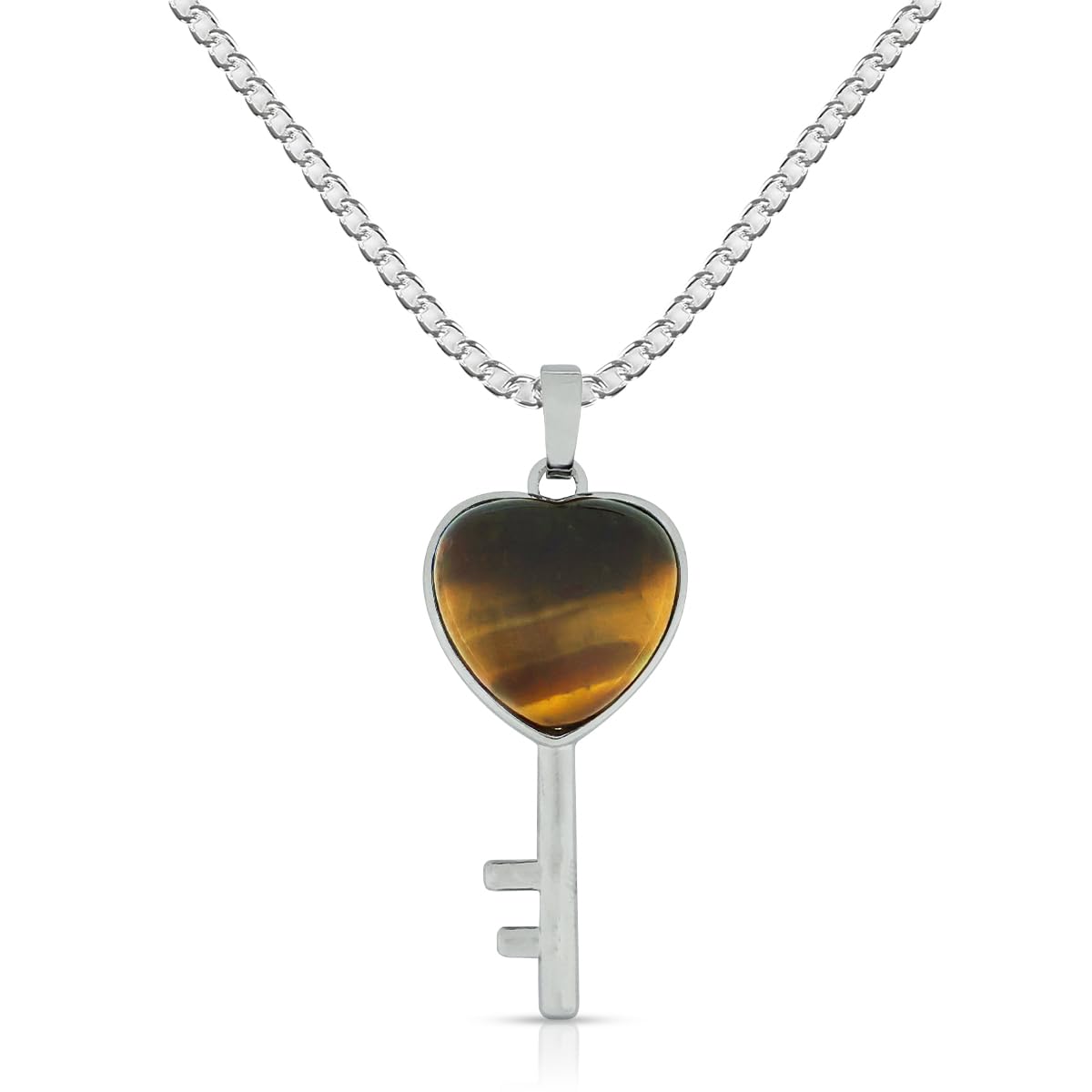 Tiger Eye Pendant, Natural Crystal Stone Heart Key Shape Pendant/Locket with Metal Chain for Reiki Healing and Crystal Healing Gemstone Size 40 mm (Color : Pink)-image-13