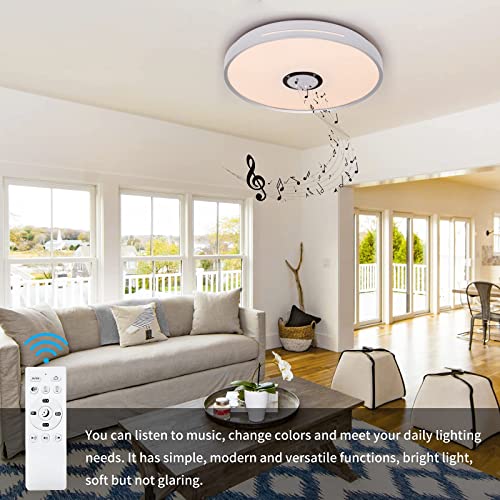 Led Ceiling Light Fixture Color Changing Ceiling Lamp With Bluetooth Speaker And Remote Control, Color Temperature 3000-6000K, 24W 15.7 Inches #TOP1