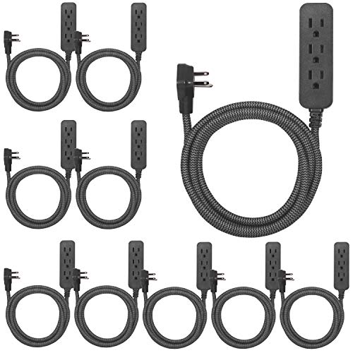 Authentic Crazy Deals GE Pro 3-Outlet Power Strip with Surge Protection, 10 Pack, 8 Ft Designer Braided Extension Cord, Grounded, Flat Plug, 250 Joules, Warranty, UL Listed, Black/Gray, 53251 Authentic Crazy Deals GE Pro 3-Outlet Power Strip with Surge Protection, 10 Pack, 8 Ft Designer Braided Extension Cord, Grounded, Flat Plug, 250 Joules, Warranty, UL Listed, Black/Gray, 53251