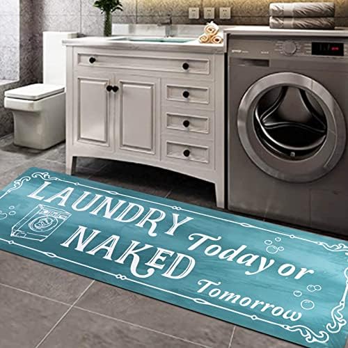 Falflor Laundry Room Runner Rug 20"X59" Non Slip Waterproof Laundry Washer Dryer Rug Farmhouse Kitchen Floor Mat Durable Entrance Rug Area Rug for Kitchen Washhouse Hallway Entryway(Blue)