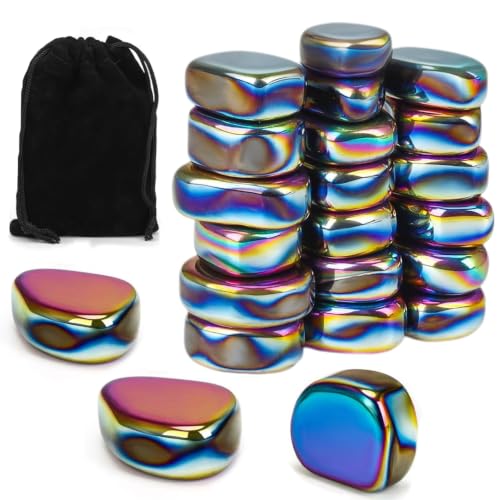 20 PCS Large Fidget Stones Set, Desk Accessories for Adults, Sensory Accessories, Office Desktop Accessories, Creative Desk Decor with Storage Pouch & Lanyard (Rainbow)