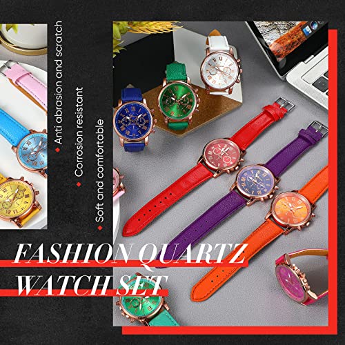14 Pcs Assorted Platinum Watch Unisex Quartz Watch Sets For Women Men Ladies Watches Roman Numerals Pu Leather Women's Wrist Watches For Teen Girls #TOP6