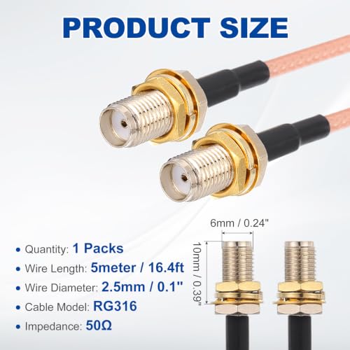 Cable coaxial RG316 SMA hembra a hembra de 5 metros para antenas WLAN 2