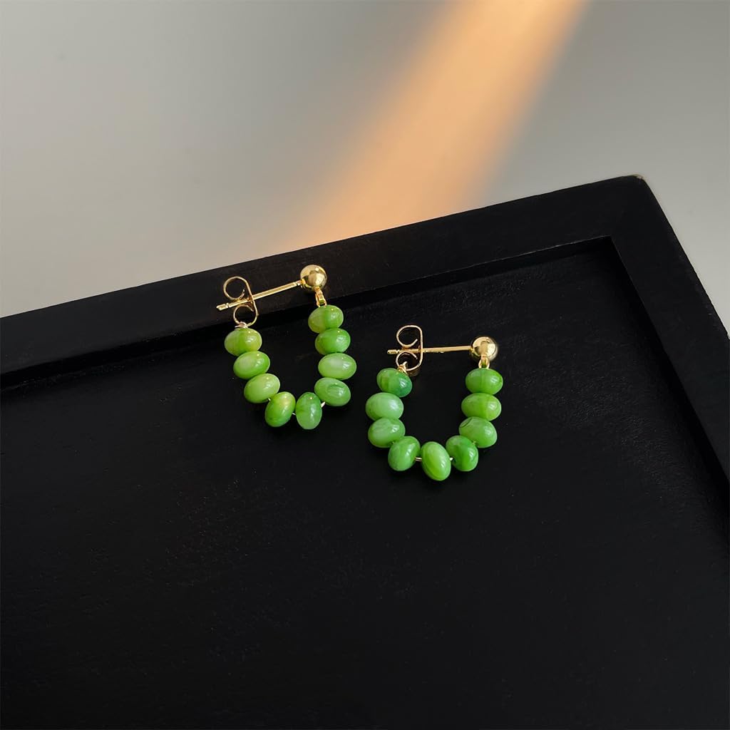 Lightweight Beaded Earrings Handmade Bohemian Beads Dangle Earrings Green Resin Beaded Earrings for Women Charm Jewelry