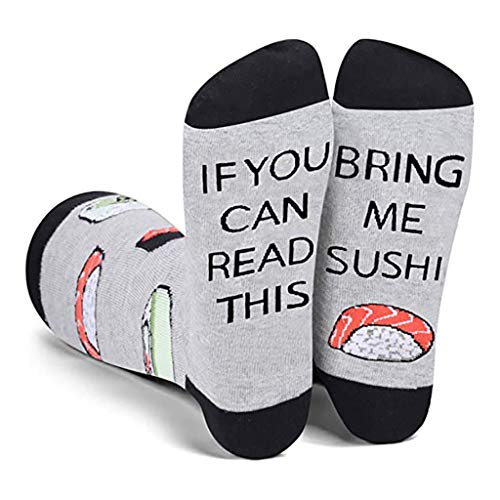 Kemelo Unisexe Drôle Dire Crew Chaussettes Si Vous Pouvez Lire Ce Popcorn Sushi Tacos Bonneterie, Doublure Cheville Chaussette, Gris Cover