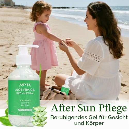 ASYBO Aloe Vera Gel 300 ml – 100% reines Aloe Vera für Gesicht, Körper, Haar, beruhigende und nähren feuchtigkeitsspendende Aloe-Creme für… – Ansicht 6