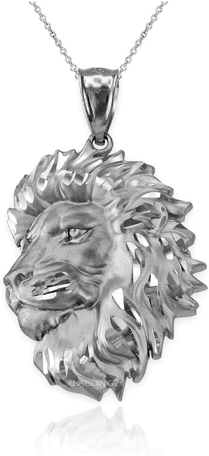 LA BLINGZ Sterling Silver Lion Face Sparkle Cut Pendant Necklace