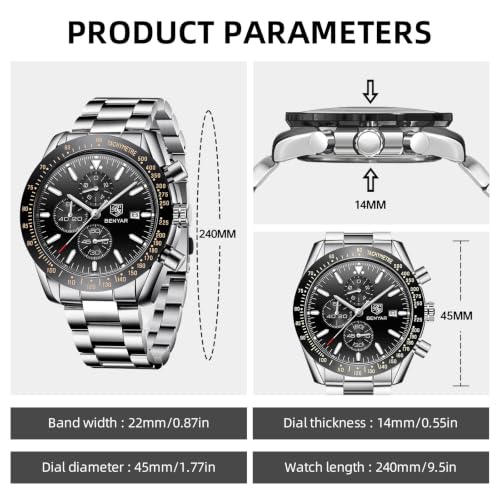 Image of BENYAR Mens Watches Quartz Movement Chronograph Leather Strap Fashion Business Sport Design 30M Waterproof Scratch Resistant Elegant Gifts for Men