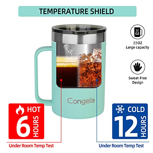 Congela 22Oz Seafoam Stainless Steel Insulated Thermos Coffee Mug With Handle, Tea Tumbler Cup With Lid And Gift Box For Summer Travel Camping(Seafoam,22Oz) #TOP2