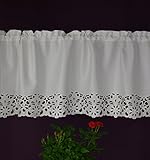 Hossner Scheibengardine Richelieu Spitze Bistrogardine Kurzstore Cafehausgardine Stangendurchzug Seidenoptik Landhaus Shabby 45/110 cm Ecru