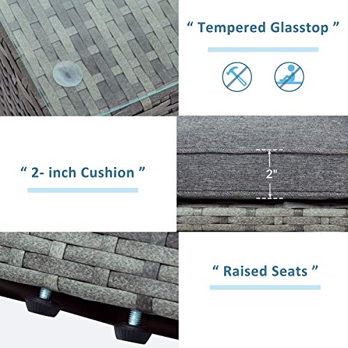 Biadnbz 5-Piece Outdoor Patio Furniture Set With Armchairs, Storage Bench And Glass Table, All Weather Pe Wicker Coversation Sofa Couch For Garden Backyard Lawn, Gray #TOP6