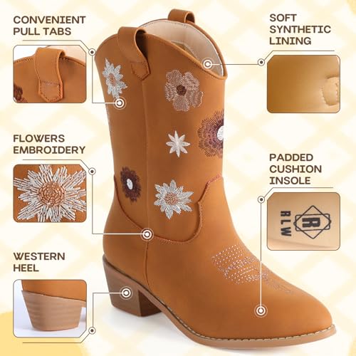 RLW Girls Cowboy Boots with Floral Embroidered, Western Cowgirl Boots for Toddler/Little/Big Kids2