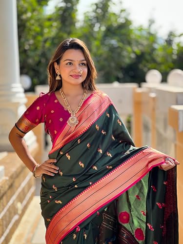 Divyadham Textiles bottle green paithani silk saree – image 6