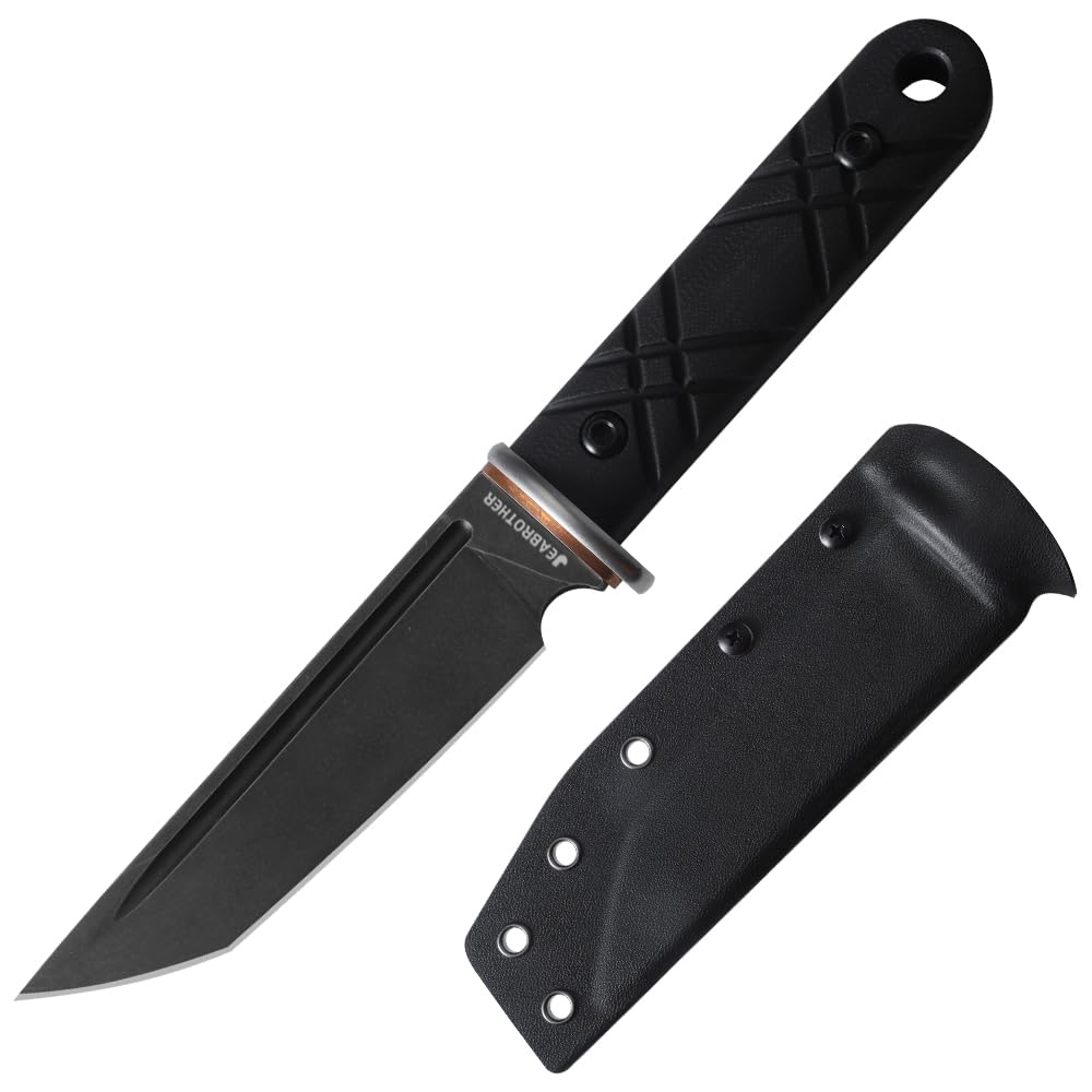 JEABROTHER Feststehende Klingenwerkzeuge aus 14C28N-Stahl, mit Kydex-Scheide – die ideale Outdoor-Messer- und Werkzeugwahl für Camping, Angeln und Wandern (Schwarze Klinge)