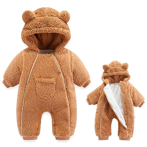 Image of AiWMGL Newborn Baby Bear Outfit Suit Girls Boys Fleece Jumpsuit Romper Hooded Coat Winter Clothes Outwear Snowsuit