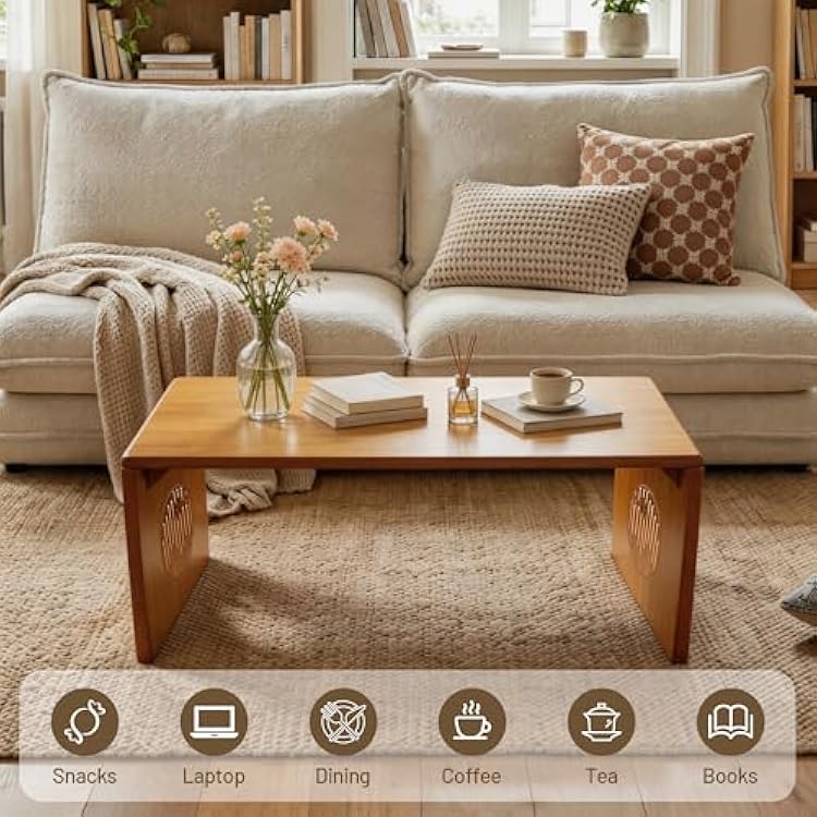 Folding Coffee Table, Foldable Japanese Floor Table No Assembly, Low Coffee Table for Sitting On The Floor, Small Coffee Tables for Living Room Meditation Tea Room Tatami Dining 39.4 Inch