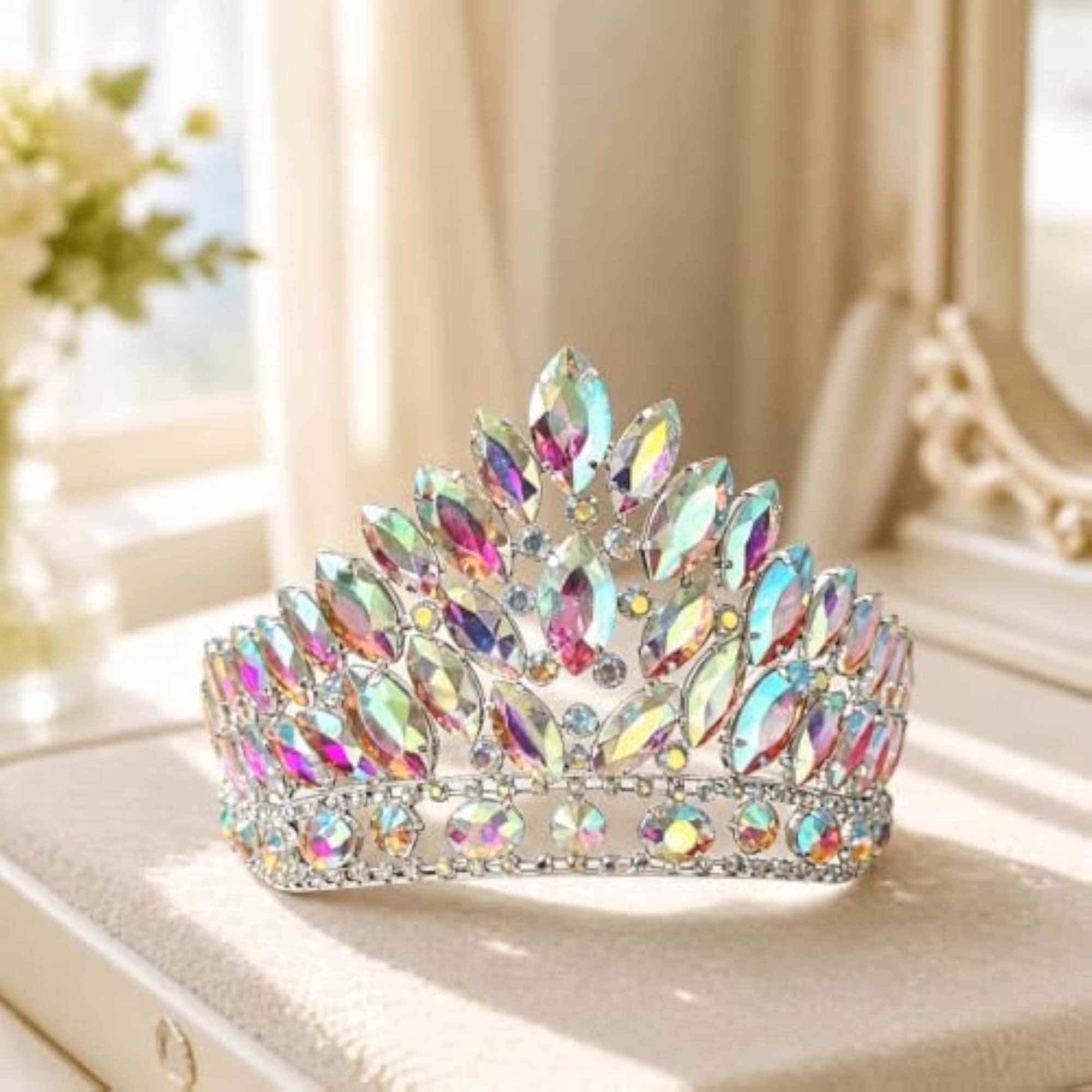 Ornate Alloy Tiara with Crystal-Like Stones, Charming Crown Headpiece
