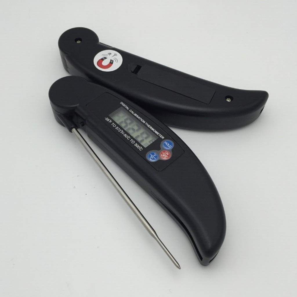 Thermomètre à Lecture instantanée, thermomètre numérique pour la Cuisson de la Viande/avec sonde Pliable, thermomètre à Viande pour Barbecue avec Aimant, Noir (Noir)