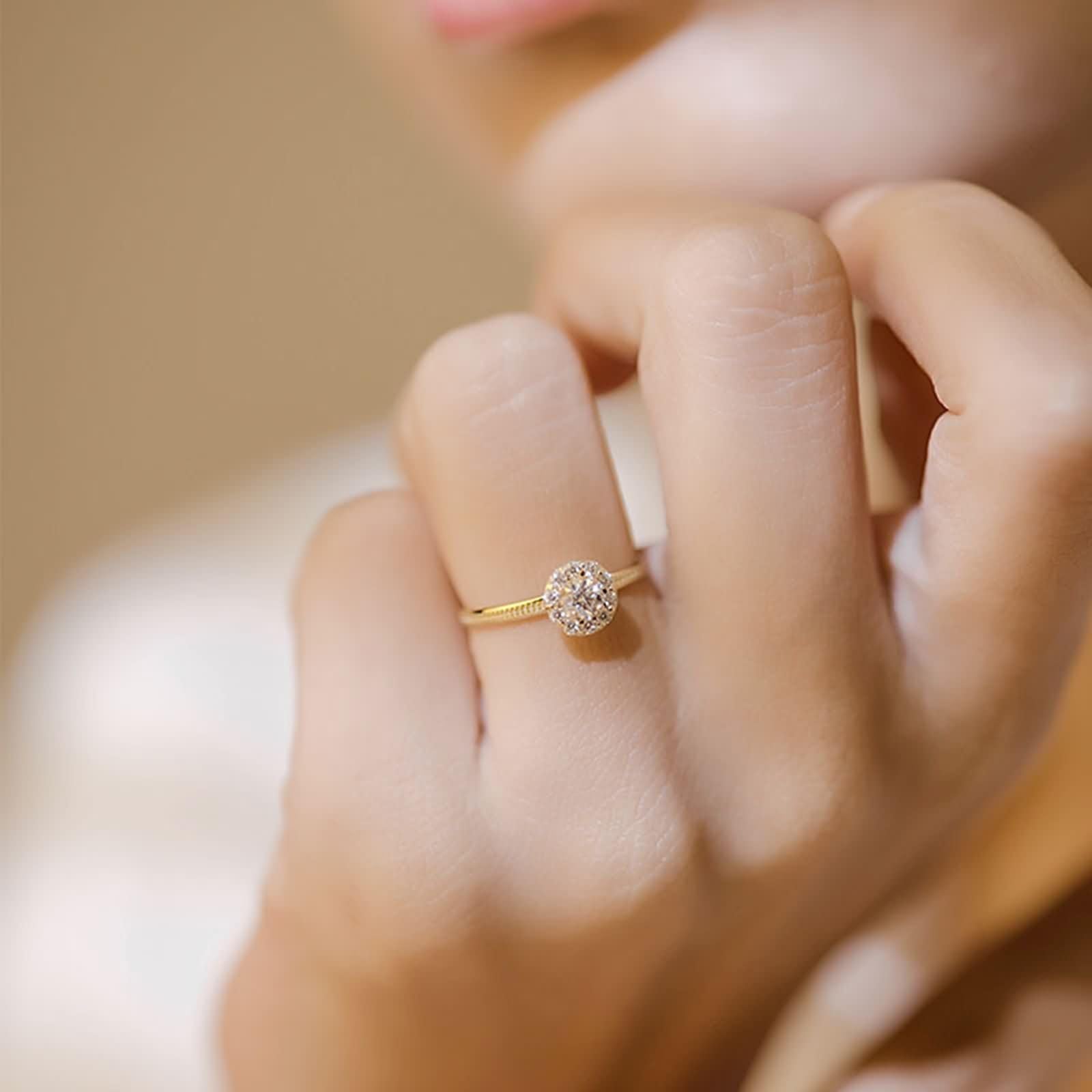 Beydodo Anillos de Matrimonio de Oro Amarillo de 9 14 18 K para Mujer con Flor con Moissanita, Anillos Mujer Alianzas Oro Amarillo