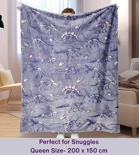 Image of Happy Hues Glow in The Dark Blanket Kids-Teens Boys & Girls Travel Lightweight Throw Blankets Soft & Fluffy for Kids (Boneosaur)