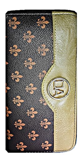 TIME WARRIOR Carteira feminina de designer com bloqueio de RFID, carteira de couro DA, suporte grande para celular, carteiras de pulso para mulheres, Fleurdelis, Carteira de designer