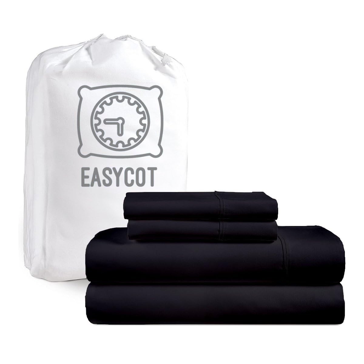 EASYCOT 6 Piece- Bed Sheet Set-Fitted Sheet Flat Sheet & 4pc Pillowcases 100% Egyptian Cotton Luxurious Sateen Weave Bedding Set With 20CM Deep Pocket (Single,Black)