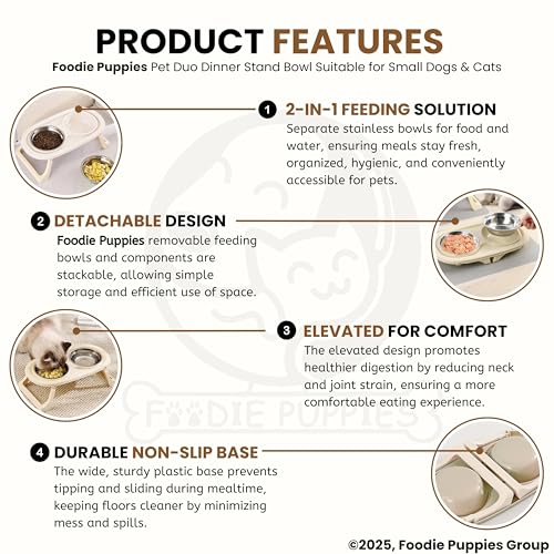 Image of Foodie Puppies Pet Duo Dinner Stand Bowl - (Beige) | Stainless Steel Foldable Stand Bowl for Food & Water | Suitable for Cats, Puppies and Small Dogs | Elevated Feeding Station for Healthy Digestion