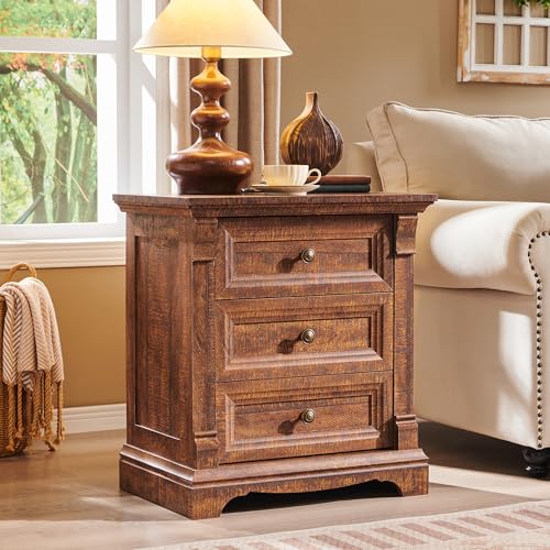 Image of 26 inch Tall Nightstand with Charging Station, 23.6 inchW End Table W /Roman Column