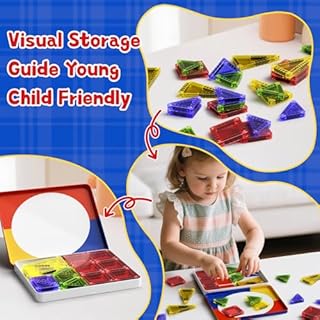 Magnetic Tiles Travel Toys with Storage Case, Portable STEM Building Blocks for 3-8 Year Olds, Toddler Airplane Activities & On-The-Go Birthday Gift for Boys & Girls