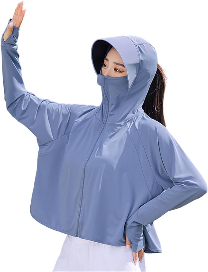 Image of SPF 50+ Long Sleeve UV Sun Protection Clothing Jacket Hiking Sun Shirt Zip Up Hoodie with Pockets For Summer