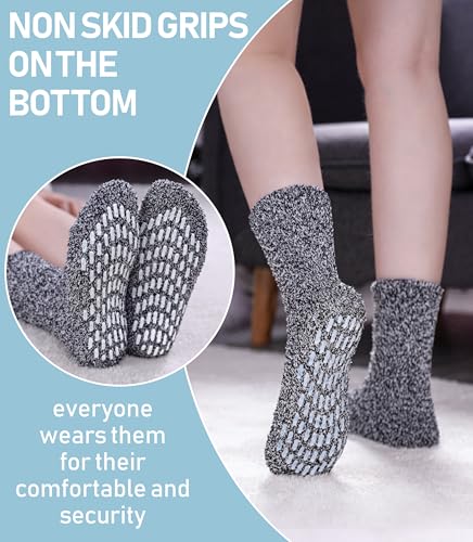 Image of Yebing Non Slip Hospital Socks for Women with Grips Fuzzy Cozy Anti Skid Slipper Socks Winter Warm Soft Fluffy Sleep Socks