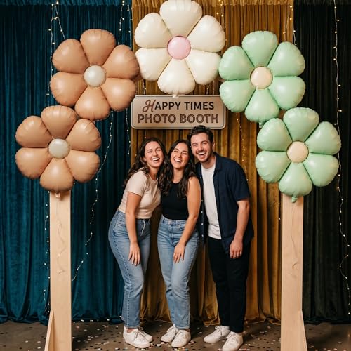 Image of Wanna Party Flower Theme Foil Balloon Set of 6 for Birthday Decoration | 2 Green, 2 Sand White & 2 Chocolate Brown Balloons | Floral Party Decor | Kids & Adults Celebration Supplies