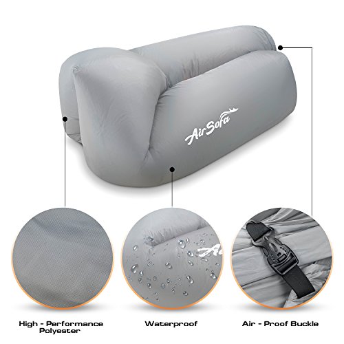 Abco Tech Inflatable Air Sofa Chair - Portable Lounger Couch & Air Hammock, Pool Float Lounge Chair - Ideal for Traveling, Camping or at Beaches – Waterproof & Lightweight – Includes Carry Bag (Gray)