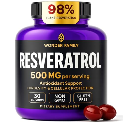 Resveratrol Supplement 500mg – 98% Trans Resveratrol 1000mg Organic Complex – NAD Resveratrol Antioxidants & Anti Aging Supplement for Heart Health, Wellness Formula, Healthy Cell Support
