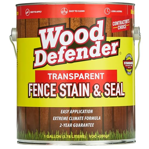 Wood Defender Transparent Fence Stain and Seal Redwood 1-Gallon | Oil-Based Exterior Fence Coating | Long-Lasting Color Protection for Wood Fences