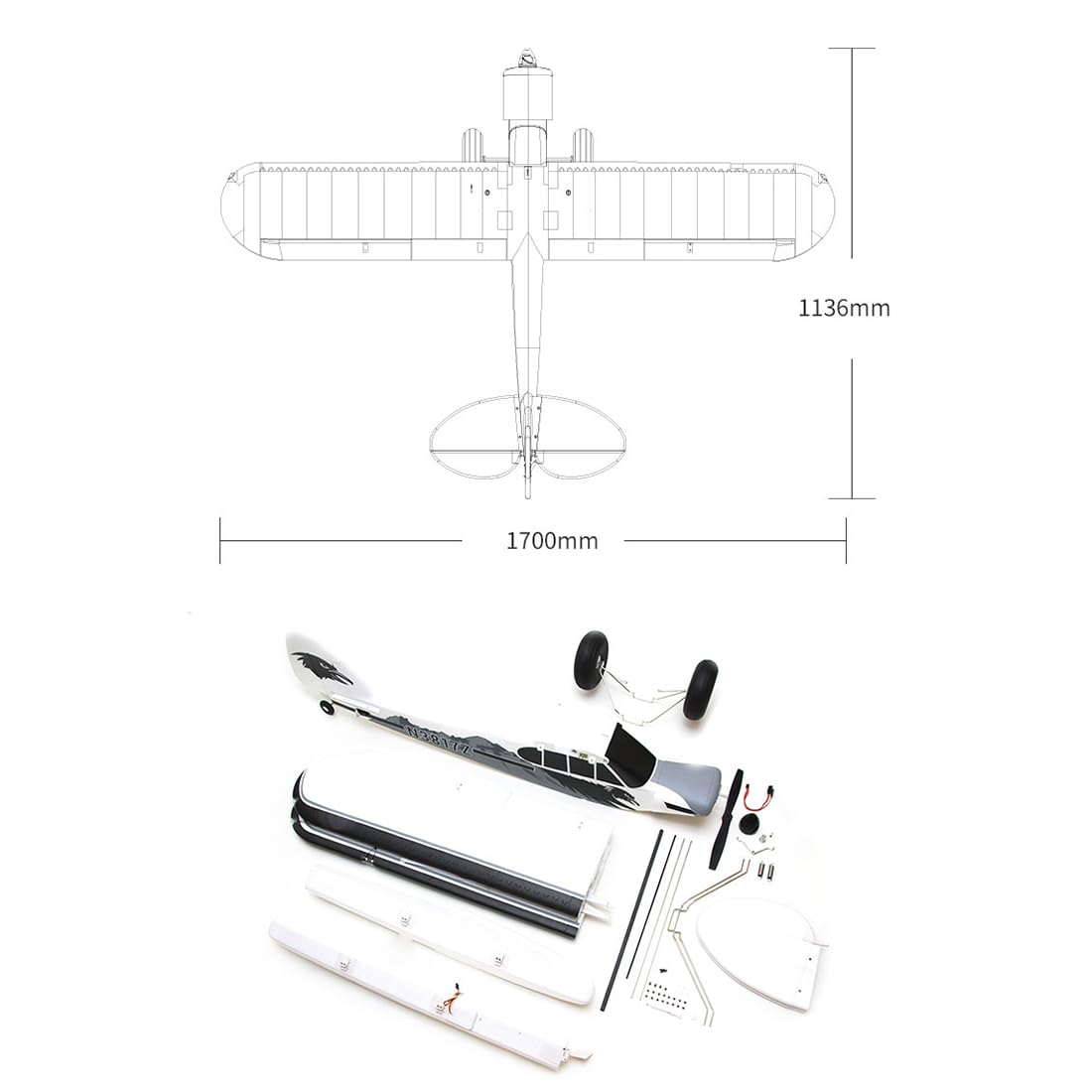 6CH RC Bush Avión PNP, 1700 mm de envergadura de ala alta avión de ala fija con motor sin escobillas, solapas, luces LED y capacidad de STOL (sin flotadores, sin reflejos/conector XT60