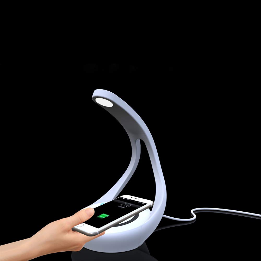 Lampada da scrivania a LED con interruttore touch, caricatore wireless, luce atmosferica, altoparlante Bluetooth integrato, luminosità regolabile, lampada da tavolo per camera da letto, ufficio.