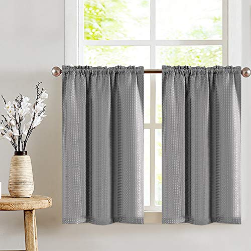 jinchan 95% Blackout Boho Kitchen Curtains 24 Inches Cafe Tier Curtains Bohemian Small Drapes for Bedroom RV Basement Half Window Room Darkening Thermal Insulated 2 Panels Black on Beige 25"