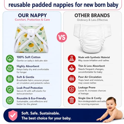Image of Muslin Langots for new born 0-3 months| Cotton Nappy Washable Reusable, Skin-Friendly U-Shape Tie up Nappies Infant babies, Newborn Baby Clothes Cloth Diaper Pack of 10 Multicolor Printed