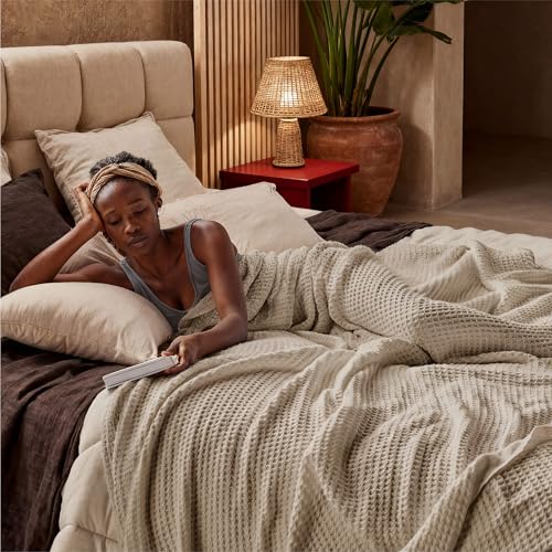 Image of Bedsure 100% Cotton Blanket King Size for Bed - Cooling Breathable and Soft for Summer, Thick Cozy Waffle Weave Blanket Gifts for Women, Taupe, 104x90 inches