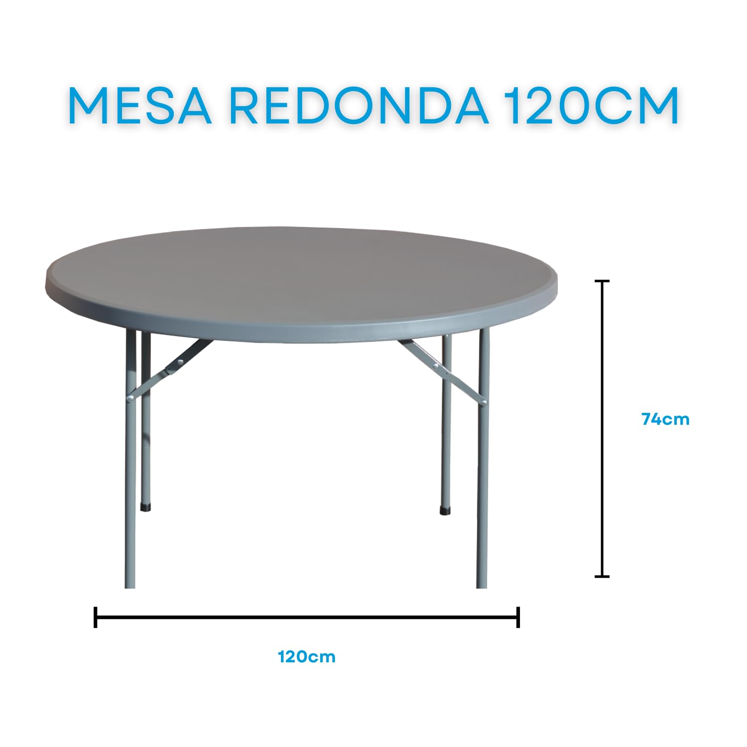 EME Mesa Redonda Plegable para Eventos Color Gris Oscuro de Dimensión 120cm Material Polietileno de Alta Densidad Apta para Eventos de Interior y Exterior