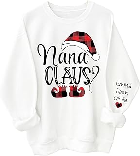 Nana Claus Christmas And Grandkids Sweatshirt Sweatshirt, Christmas Sweatshirt With Grandkids Names, Christmas Sweatshirt For Grandma, Grandma With Grandkids Names Christmas Shirt Gift For Women, Multicolored, Small-6X-Large