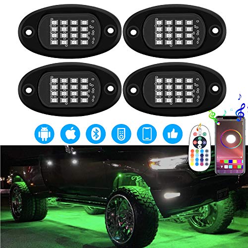 ROCCS 4 Pods RGB LED Rock Lights, Multicolor Waterproof Neon Underglow Lighting Kit with APP & Wireless Remote Control for Off Road Car Truck ATV SUV Motorcycle