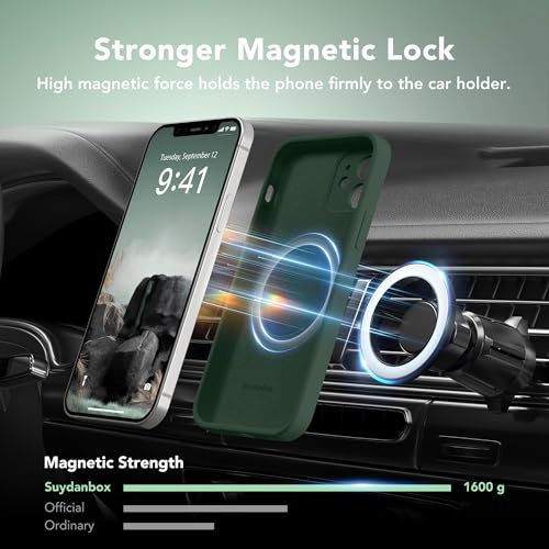 Image of Magnetic for iPhone 12 Case, Compatible with MagSafe, [Full Camera Protection][Screen Protector] Silicone Shockproof Protective Phone Case for iPhone 12 6.1 inch, Alpine Green